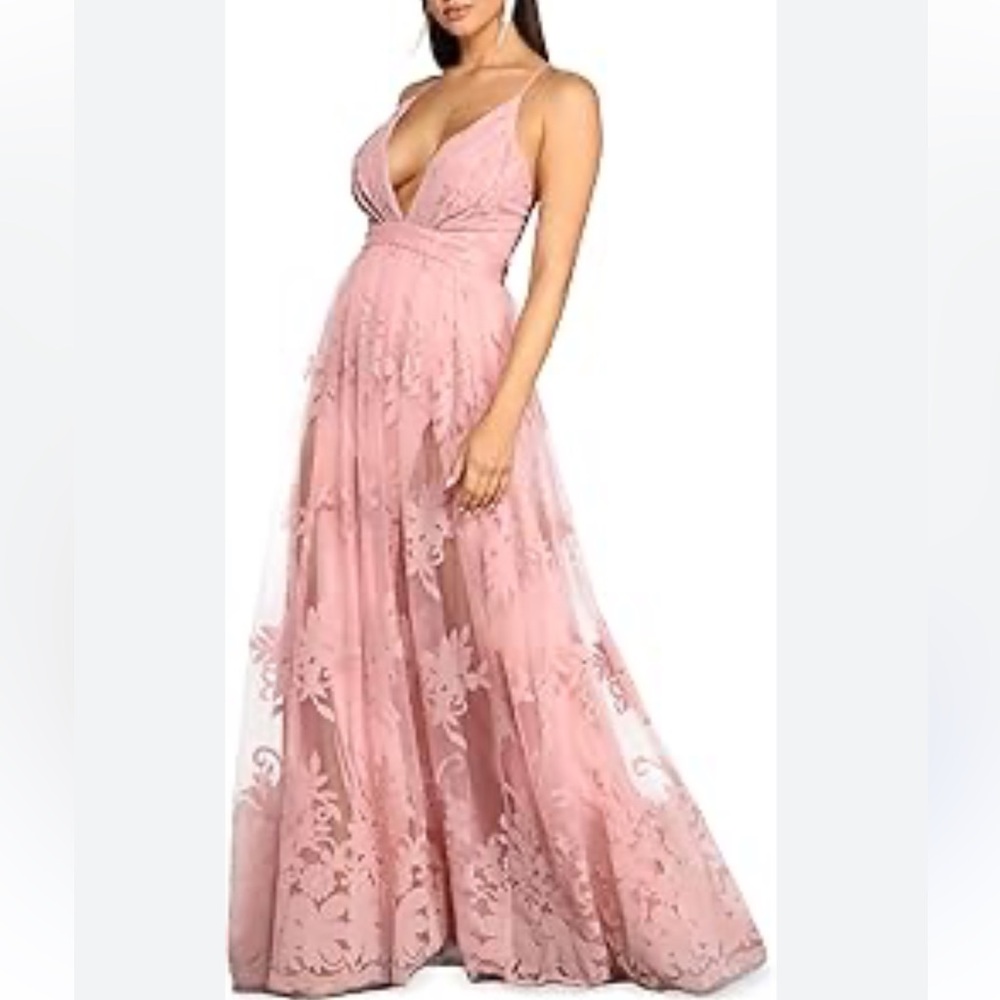 New Windsor Blush Pink Lace Long Formal Maxi Dress